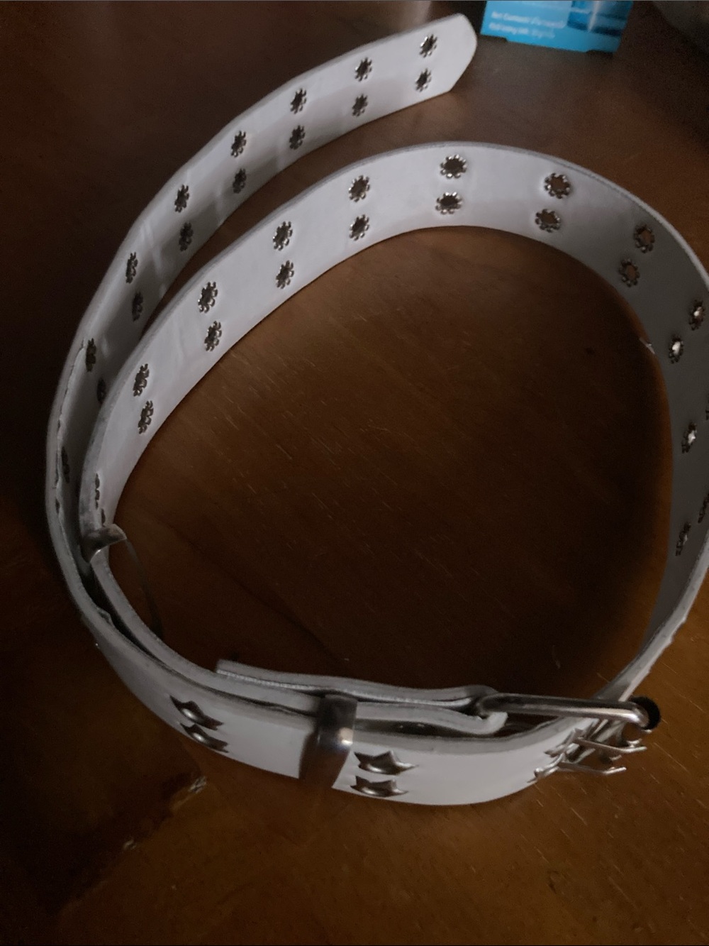 White Star-Stud Accent Belt with Silver Hardware